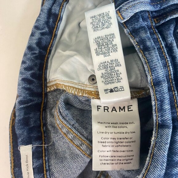 Frame Denim Le Sylvie Kick Boot Jeans Size 25 Medium Wash Distressed Frayed Hem - Picture 10 of 15